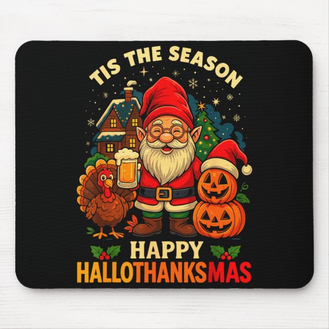Gnome Happy Hallothanksmas Shirt Halloween Thanksg Musmatta (Framsidan)
