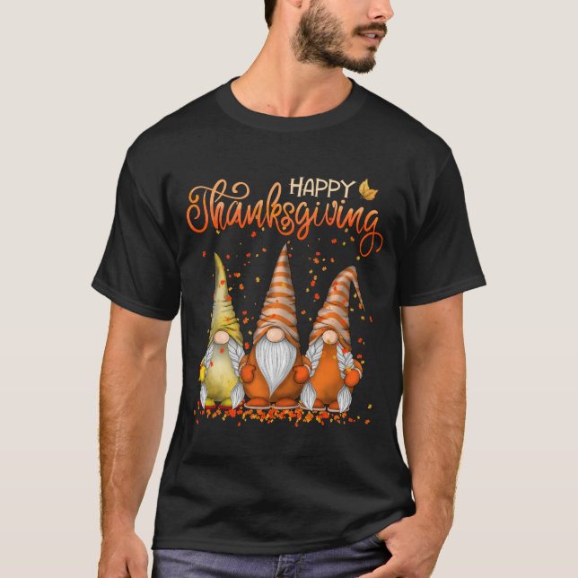 Gnome Happy thanksgiving höstfällor T Shirt (Framsida)