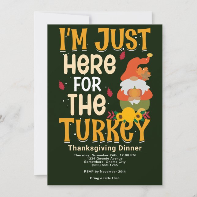 Gnome här för Turkiets Thanksgiving Middag Inbjuda Julkort (Framsida)