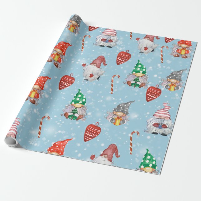 Gnome Hearts & Candy cane jul Presentpapper (Utrullad)