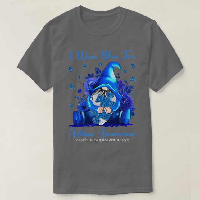 Gnome I Bära Blue for Autism Awareness T Shirt (Design framsida)