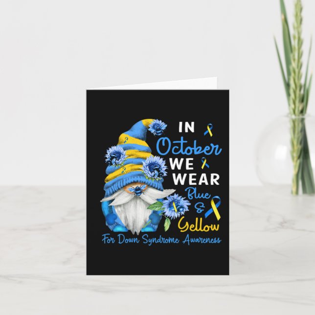 Gnome i oktober Vi Bära Blue Gult Down Syndrome Kort (Framsida)
