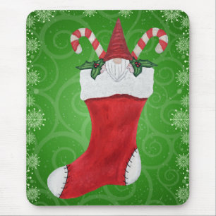 Gnome i Stocking Grönt Swirls Snöflingor Musmatta