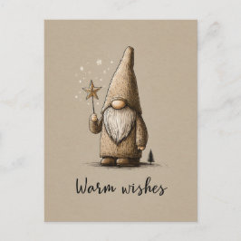 Gnome Illustration with "Warm Wishes" Text Vykort