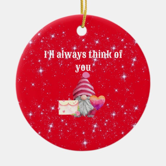 Gnome in love with rainbow heart julgransprydnad keramik (Framsidan)