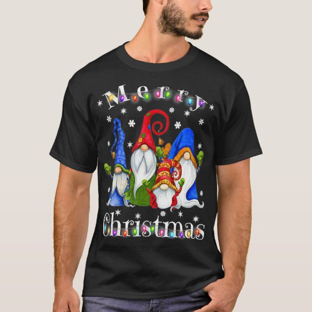 Gnome jul Pajamas Garden Gnome Merry T Shirt (Framsida)