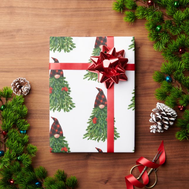 Gnome Julgran Buffalo Check Cute Helgdag Presentpapper (Julgåva)