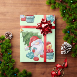 Gnome & Julgran Wrapping Papper Presentpapper