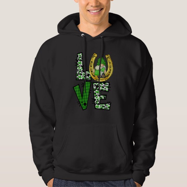 Gnome Kärlek St. Patrick's Day Leopard Buffalo Pla Hoodie (Framsida)