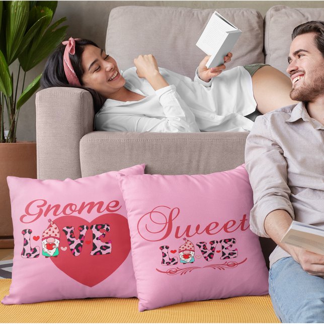 Gnome Kärlek Sweet Kärlek Valentineser Kudde (Gnome Love Sweet Love Valentines Throw Pillow)