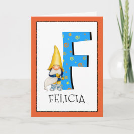 Gnome Kids Brev F Namn och Birthday Hälsning Kort