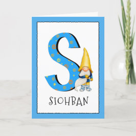 Gnome Kids Brev S Namn och Birthday Hälsning Kort