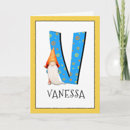 Gnome Kids Brev V Namn och Birthday Hälsning Kort