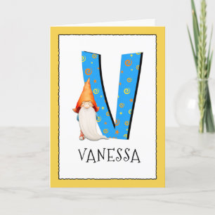 Gnome Kids Brev V Namn och Birthday Hälsning Kort