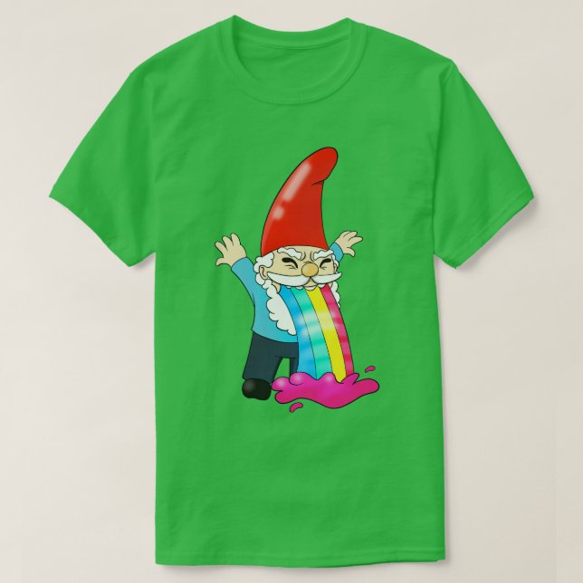 Gnome kräkningar uppåt Regnbåge Funny T Shirt (Design framsida)