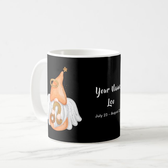 Gnome Leo Astrology signera ditt namn Kaffemugg (Framsida vänster)