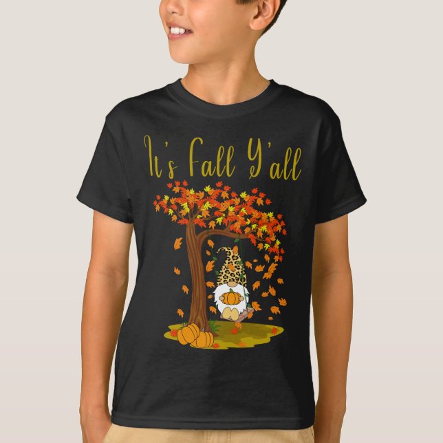 Gnome Leopard Fall Pumpkins Cute Det är Fall Y'all T Shirt (Framsida)