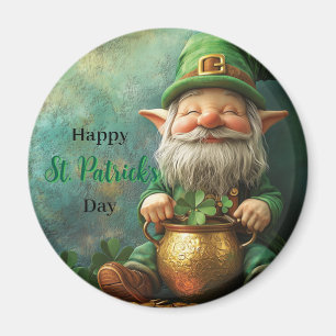 Gnome Leprechaun och Pot of Guld St. Patrick's Day Magnet
