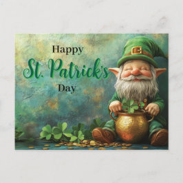 Gnome Leprechaun och Pot of Guld St. Patrick's Day Vykort