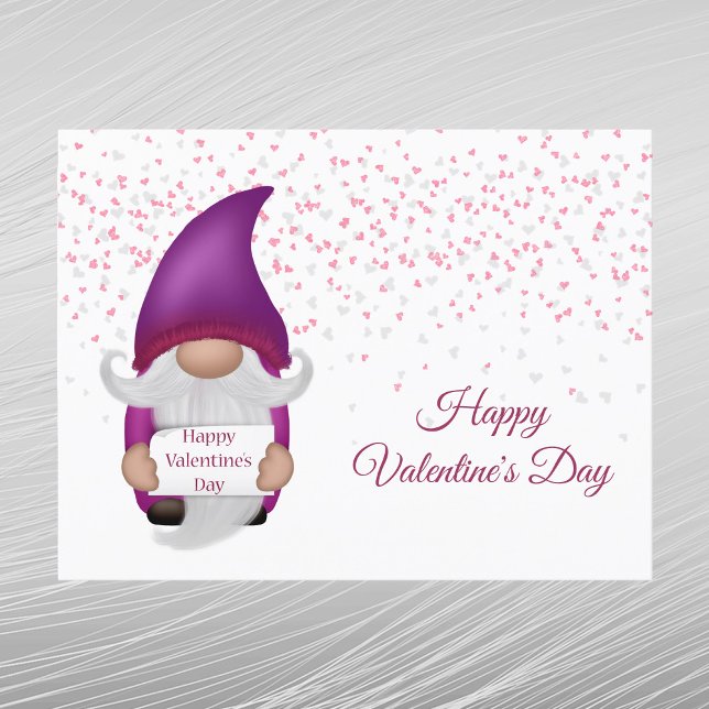 Gnome Lila Heart Valentine Helg Vykort (Skapare uppladdad)
