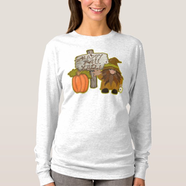 Gnome Lycklig Fall Y'all! | Orange Pumpkin | Signe T Shirt (Framsida)