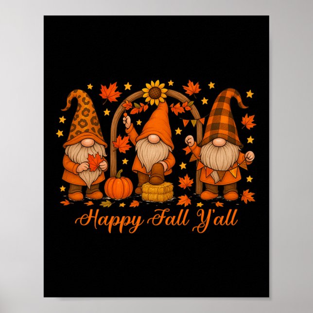 Gnome Lycklig Fall Yall Pumpkin Autumn Thanksgivin Poster (Framsidan)