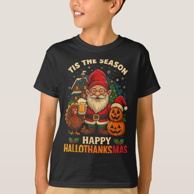 Gnome Lycklig Hallothanksmas Shirt Halloween Thank T Shirt (Framsida)