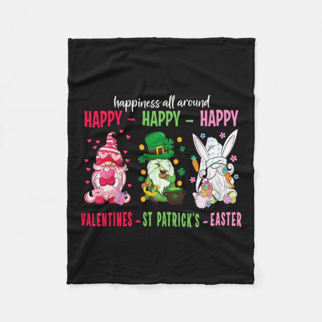 Gnome Lycklig Valentine St Patrick Påsk Happiness Fleecefilt (Framsidan)