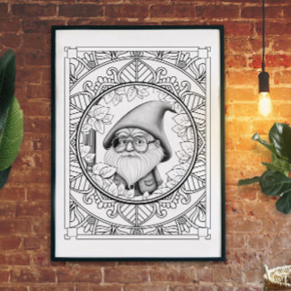 Gnome Mandala Vuxen Coloring Poster