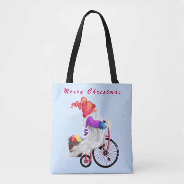 Gnome med Bike jul Tote Bag Tygkasse (Framsida)