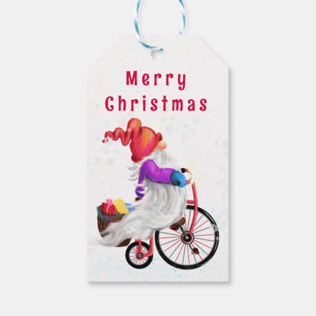 Gnome med Bike Juletiketters Presentetikett (Baksidan)