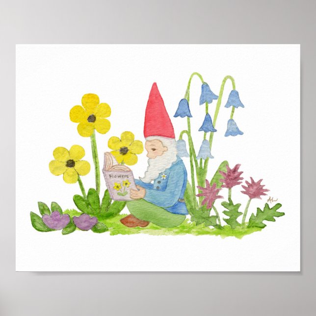 Gnome med Flower Bok art-utskrift Poster (Framsidan)
