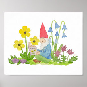 Gnome med Flower Bok art-utskrift Poster