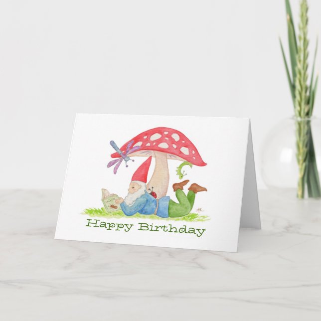 Gnome med Flower Bok-födelsedagskort Kort (Framsida)