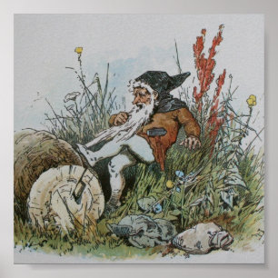 Gnome med hans skägge på en logg poster