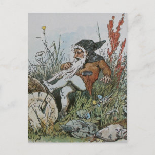 Gnome med hans skägge på en logg vykort