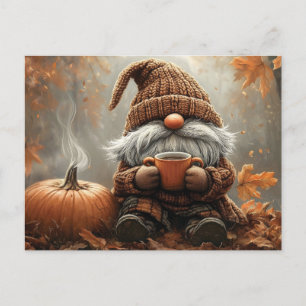 Gnome med Hett Cocoa bredvid en pumpa Vykort