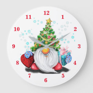Gnome med Julgran Hat och Gift - Fu Stor Klocka