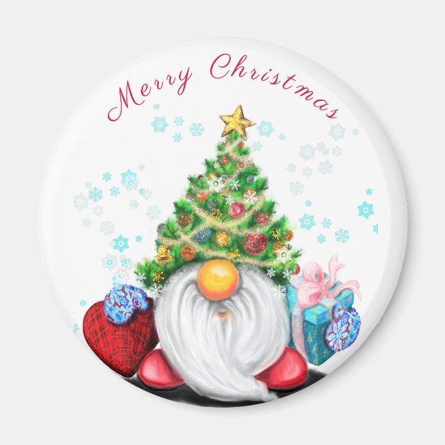 Gnome med Julgran Hat och Gift Magnet (Framsidan)