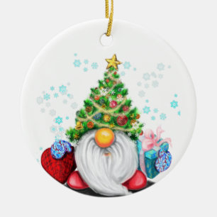 Gnome med Julgran Hat och Gift-prydnadsföremål Julgransprydnad Keramik