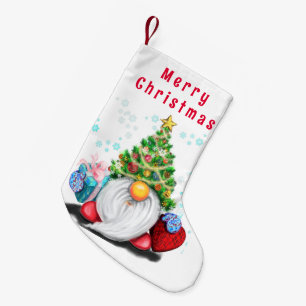 Gnome med julklapp liten julstrumpa