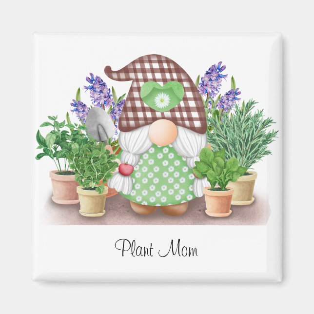 Gnome med lila lilacs växt mamma magnet (Framsidan)