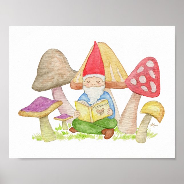 Gnome med Mushroom Bok art-utskrift Poster (Framsidan)