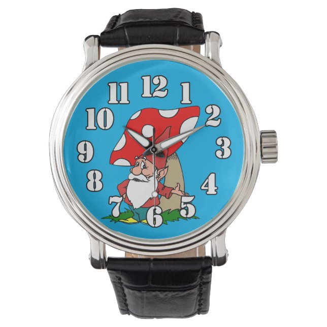 Gnome med Röda och vita svampar Armbandsur (Framsida)