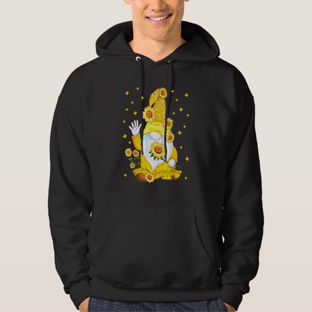 Gnome med solrosblomma, Blommigt Hoodie (Framsida)