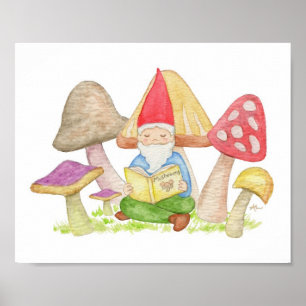 Gnome med trycket för champinjonbokkonst poster