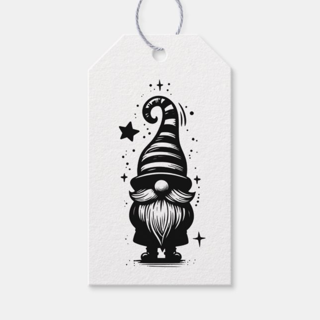 Gnome Merry Christmas Chic Grunge Black & White Presentetikett (Framsidan)