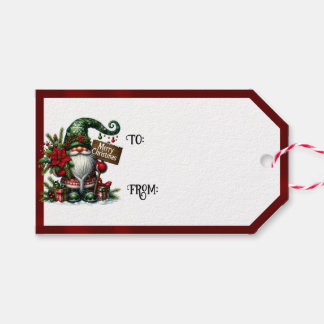 Gnome Merry Christmas & Red Borders Presentetikett