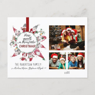 Gnome Merry Little jul Red Grått Family Photo Helg Vykort
