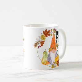 Gnome mug with pumpkins squash and fall leaves  kaffemugg